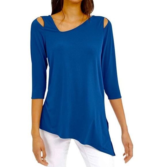alfani cold shoulder asymmetrical top